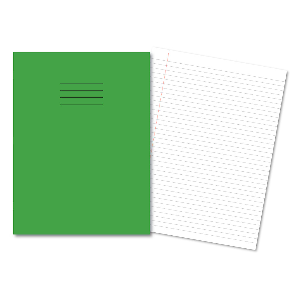 Exercise Book A4+ 80 Page 75G 8mm Ruled and Margin Light Green