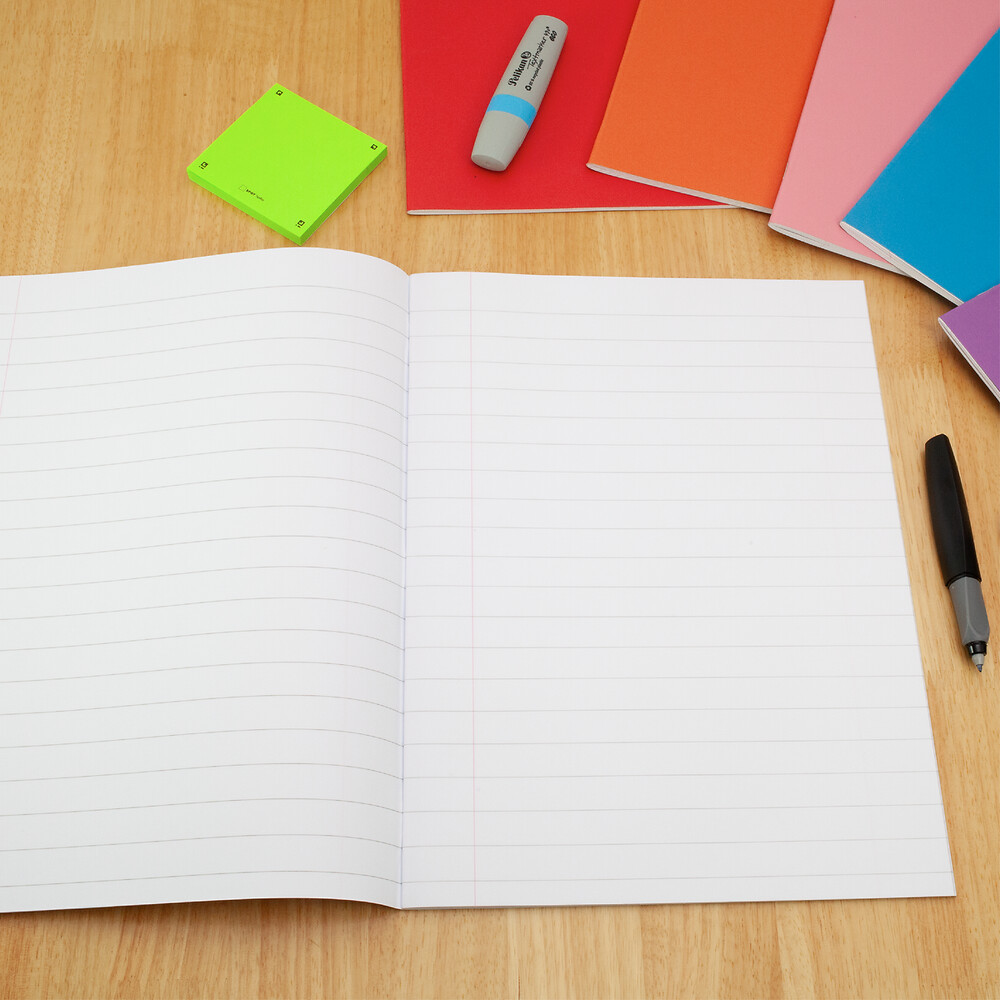 Exercise Book A4+ 80 Page 75G 15mm Ruled and Margin Red