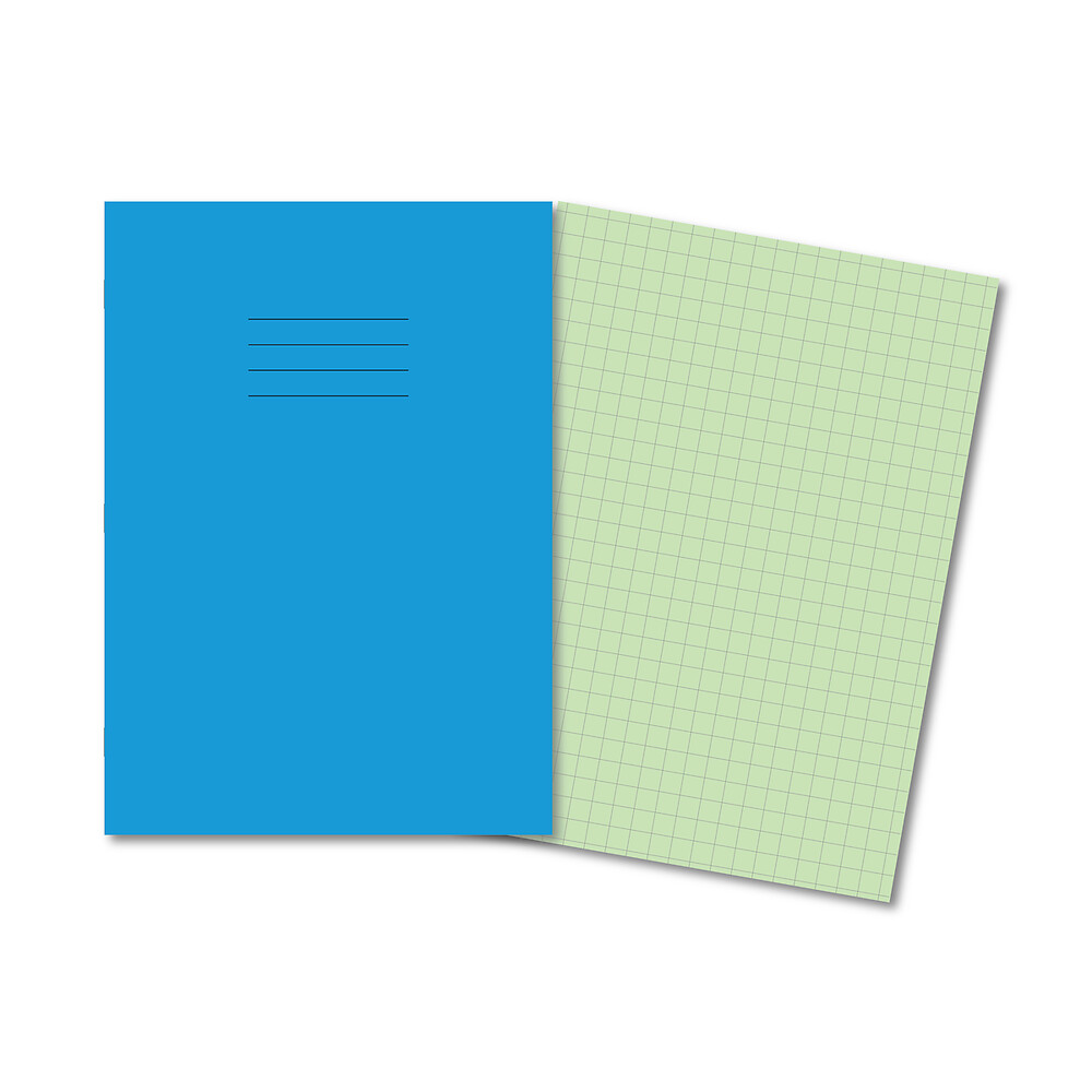 Exercise Book A4 80 Page Green 10mm Squared Light Blue