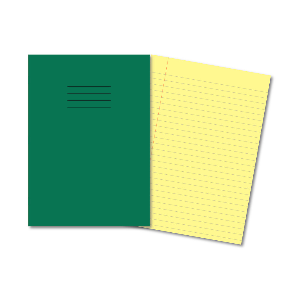 Exercise Book A4 80 Page Yellow 10mm Ruled and Margin Dark Green